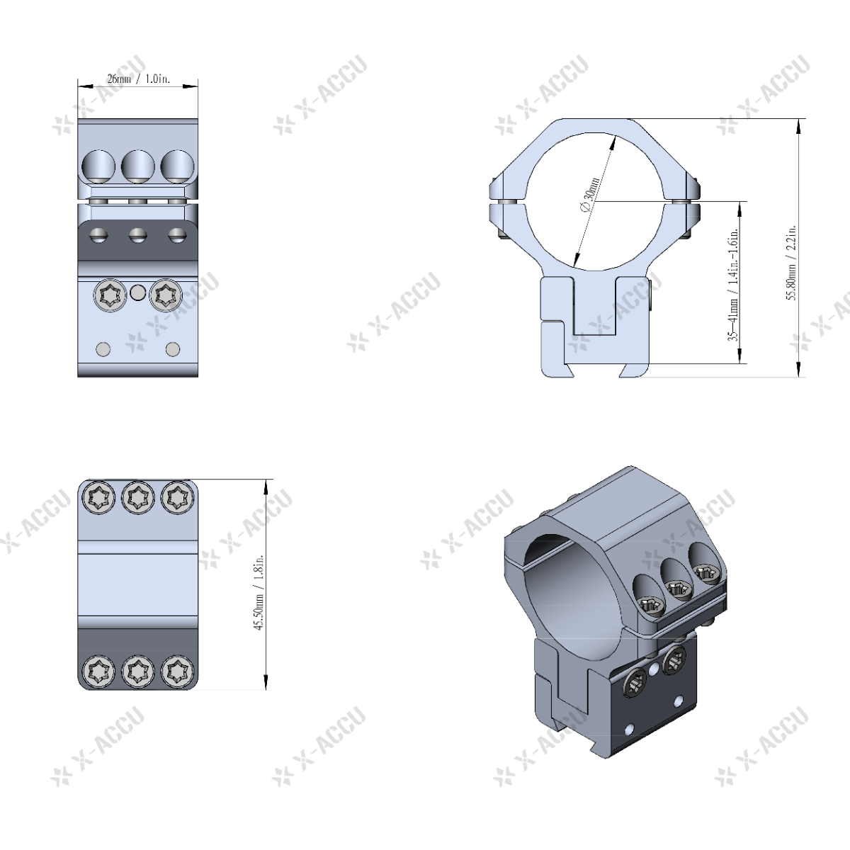Vector Optics X-ACCU 30mm Adjustable Elevation Dovetail Rings