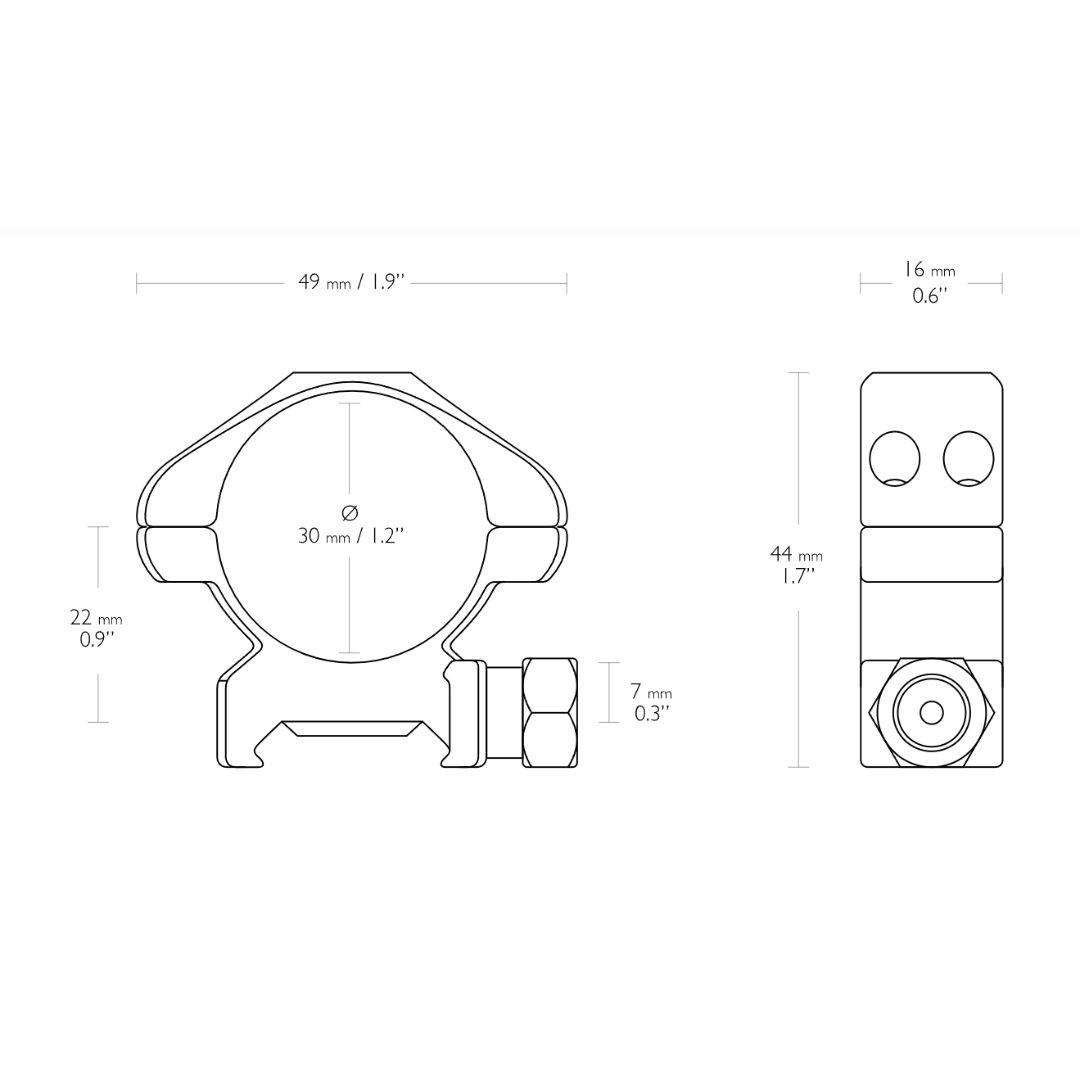 Hawke Precision Steel 30mm 2 Piece Weaver Scope Rings - Medium