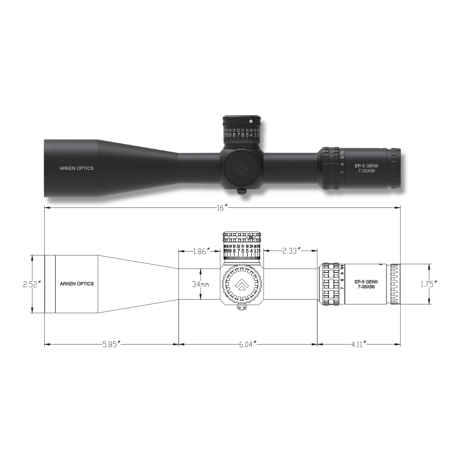 Arken Optics EP5 GEN2 7-35x56 FFP IR VPR 0.25MOA 34mm Rifle Scope
