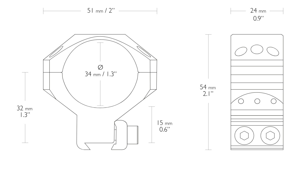 Hawke 34mm 9-11mm Medium Tactical Ring Mounts 