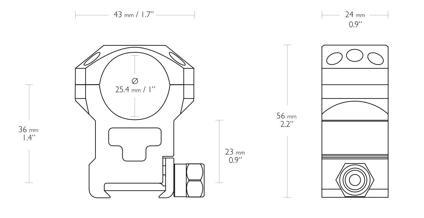 Hawke 2 Piece 1 inch Weaver Tactical Match Mounts - Extra High