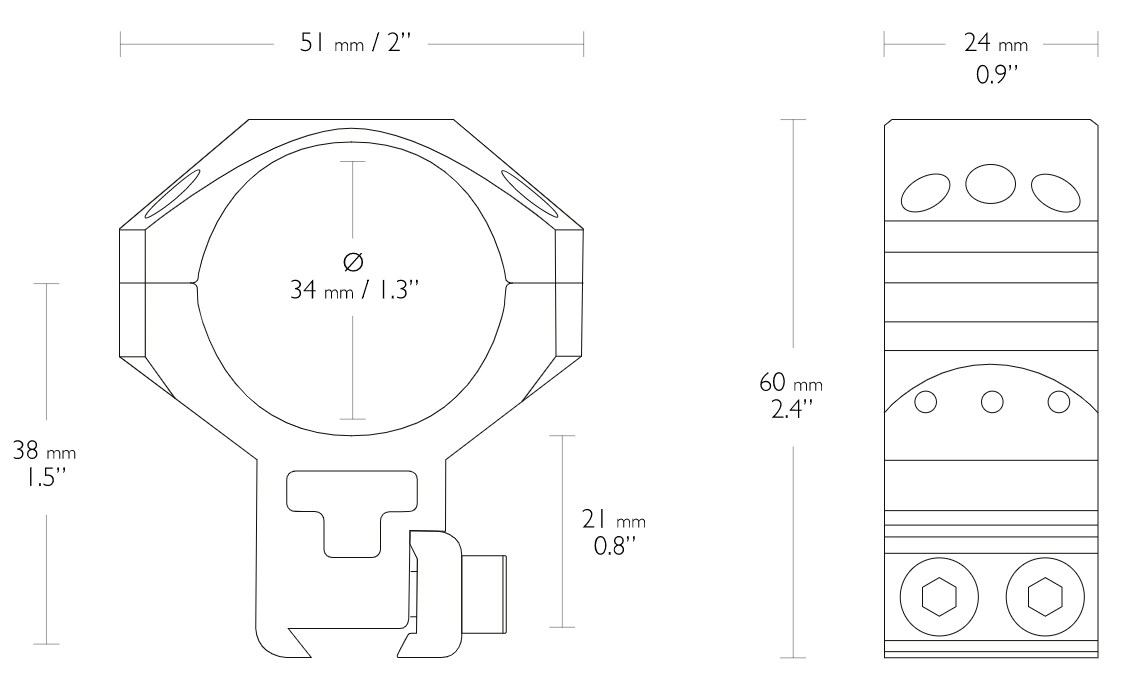 Hawke 34mm High Tactical Ring Mounts 