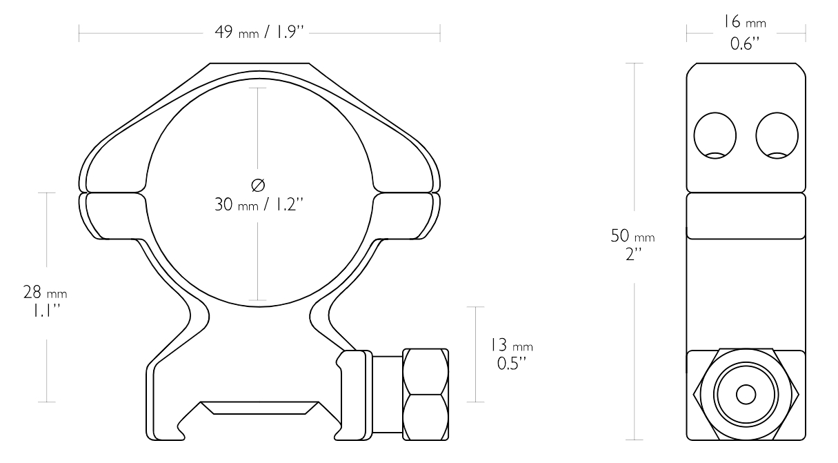 Hawke Precision Steel 30mm 2 Piece Weaver Scope Rings - High