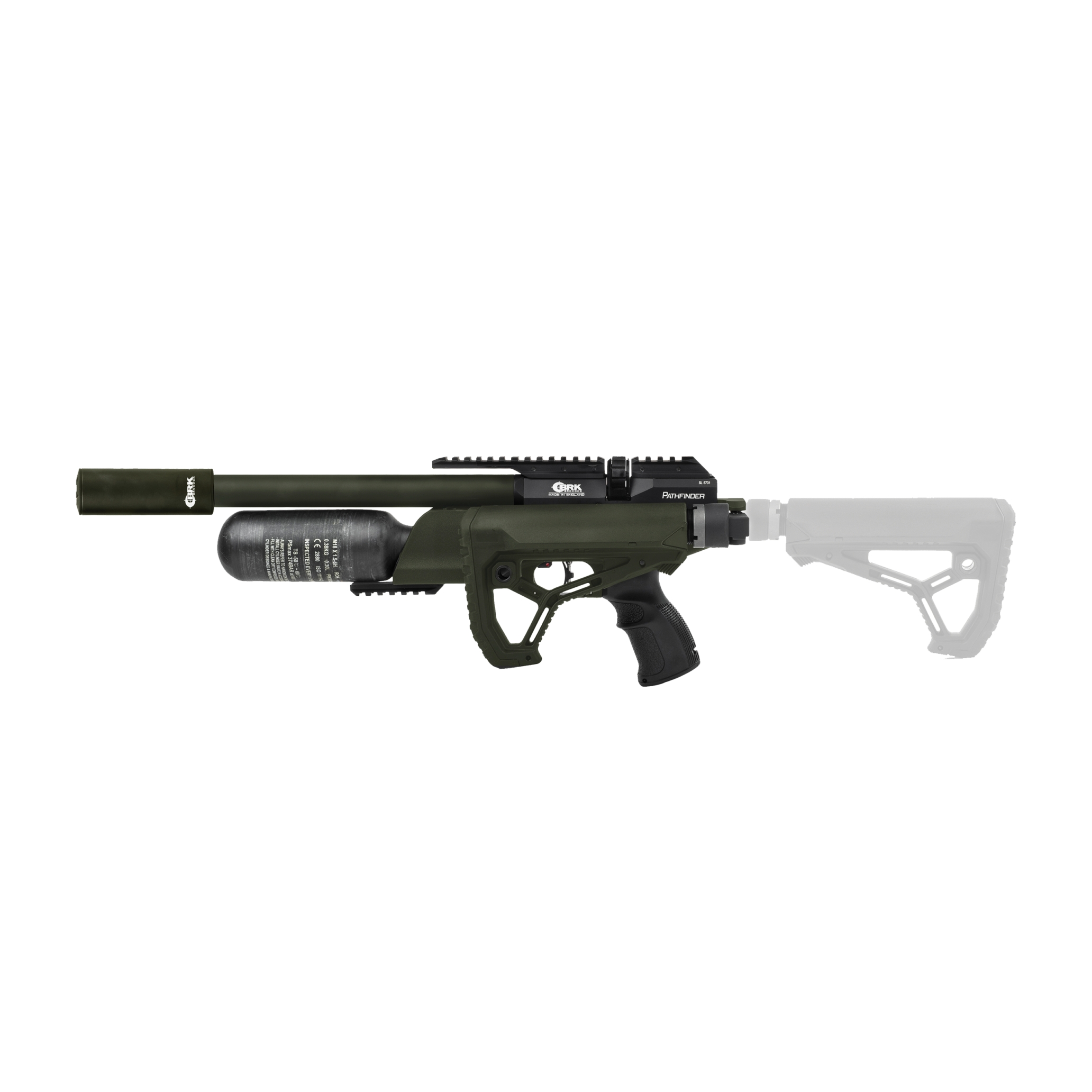 BRK Brocock Pathfinder XR OD Green Air Rifle with Folding Stock and Carry Bag