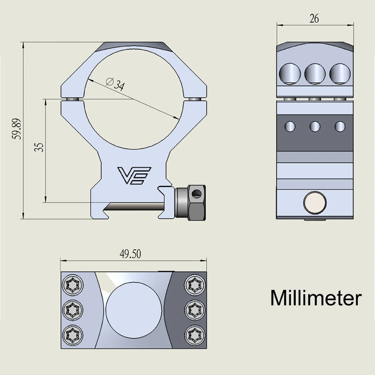 Vector Optics 34mm Medium Profile Picatinny Rings