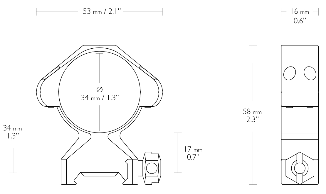 Hawke 34mm Steel Precision Weaver/Picatinny Rifle Scope Mount Rings - Medium