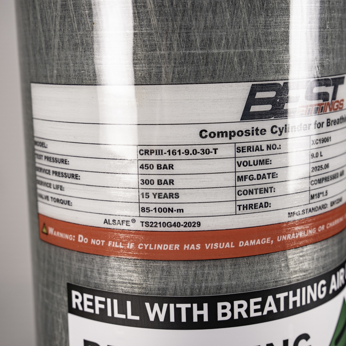 Best Fittings 9 Litre Carbon Fibre Airgun Charging Cylinder Tank – Bling Kit