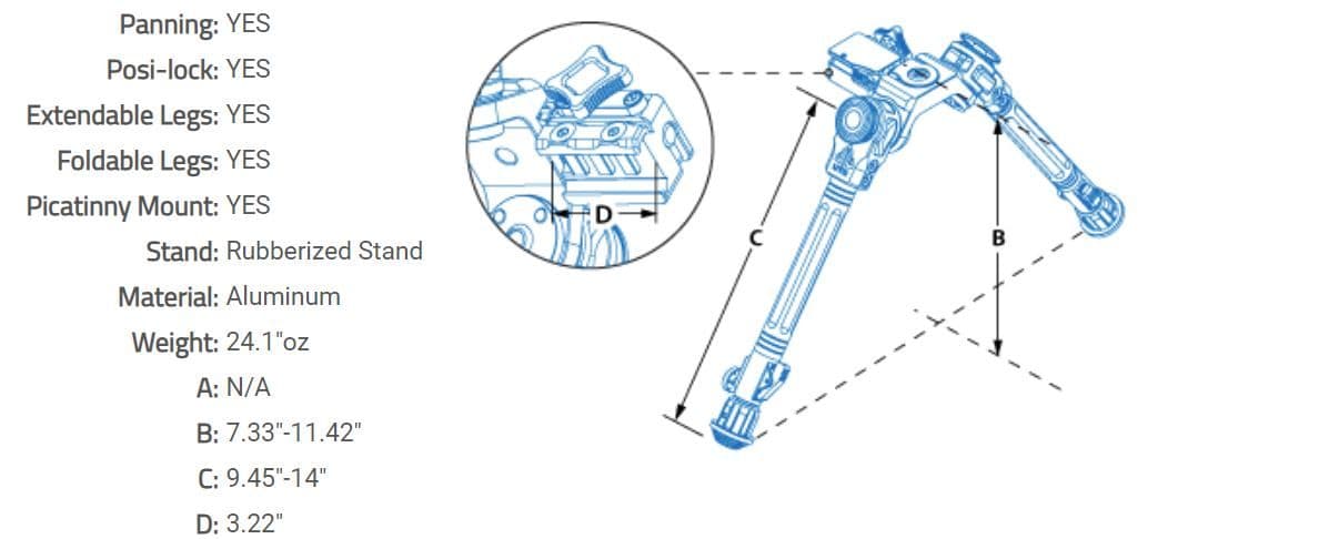 Leapers UTG Over Bore 7-11" Picatinny QD Bipod
