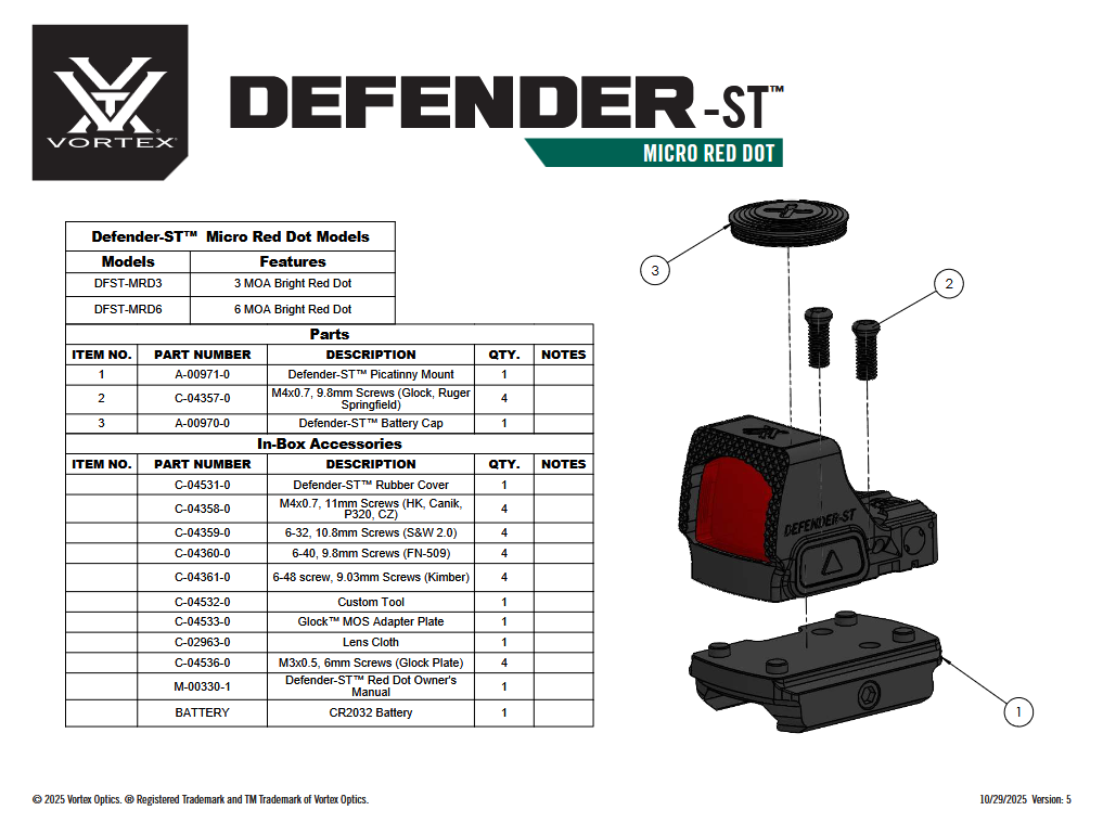 Vortex Defender-ST™ 3 MOA Micro Red Dot 